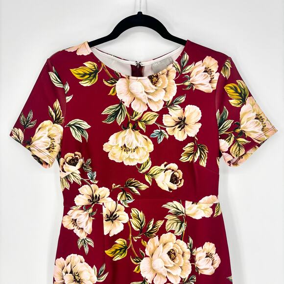 ASOS Curve Oxblood Floral T-Shirt Scuba Bodycon Dress Size 6 - Picture 4 of 8